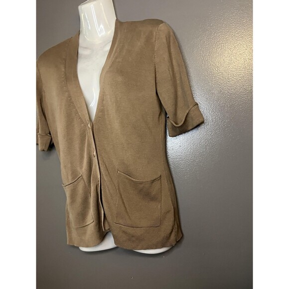 Coldwater Creek Cardigan Womens XS Brown Silk Blend Short Sleeve Button Front - Picture 3 of 6